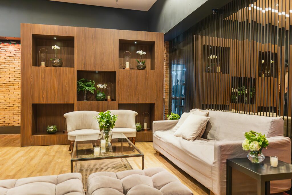 Stylish living room interior with modern furniture and vibrant decor elements.